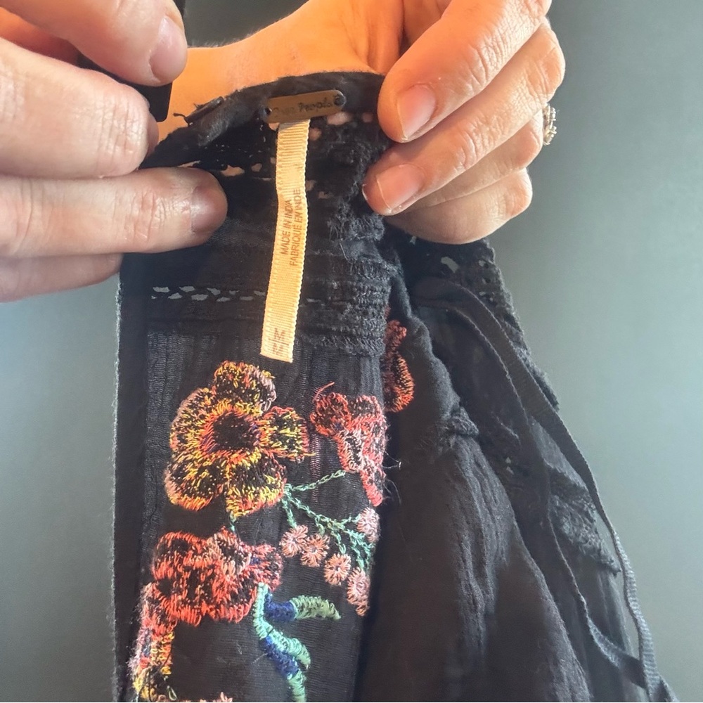 Free People Perfectly Victorian Black with Floral Embroidery Mini Dress - Picture 9 of 10